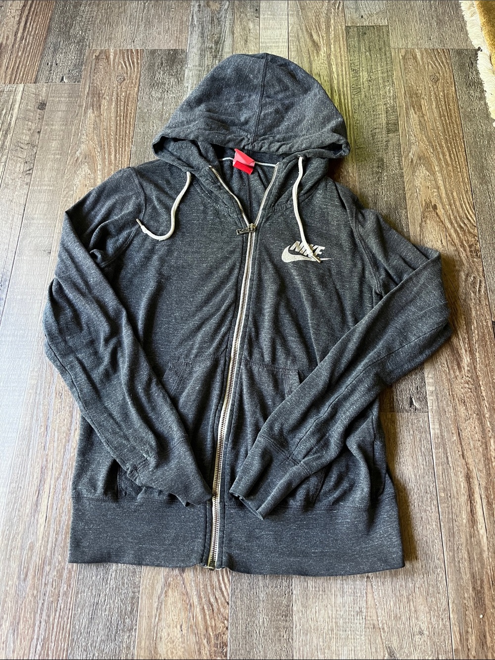 Nike Charcoal Gray Full-Zip Hoodie with White Swoosh